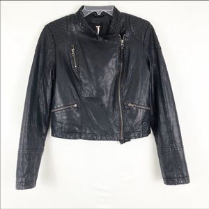 Free People Vegan Leather Black Moto Jacket Sz 4